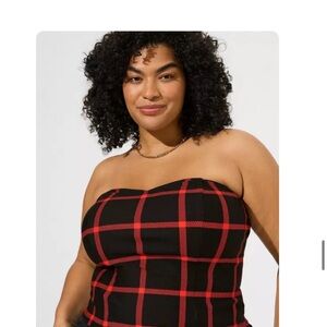 Torrid Black and Red Plaid Zip-Up Top